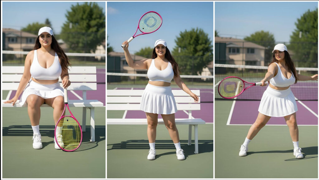 AI tennis portrait, Gemini AI photo editing prompt, sporty look photo, tennis court aesthetic.