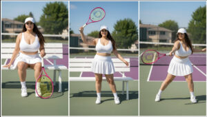 AI tennis portrait, Gemini AI photo editing prompt, sporty look photo, tennis court aesthetic.
