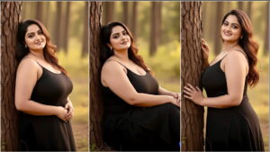 Create a romantic golden‑hour portrait with cinematic bokeh: Indian woman leaning against a tree, eyes closed, soft breeze, realistic skin tones—copy‑paste prompt inside.